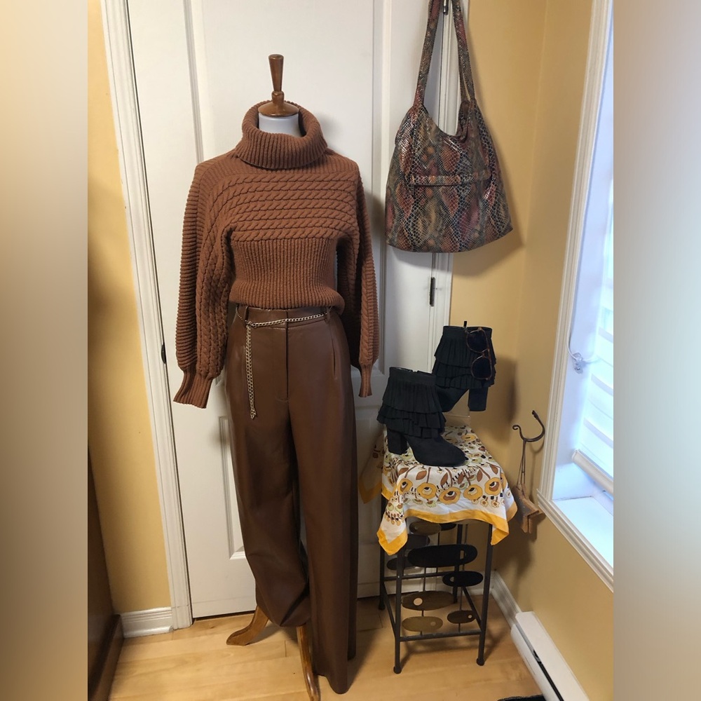 Wilfred Effortless chocolate brown leather wide leg pants